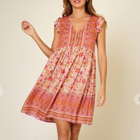 Sleeveless Floral Print Mix Boho Dress - Picture 7 of 8
